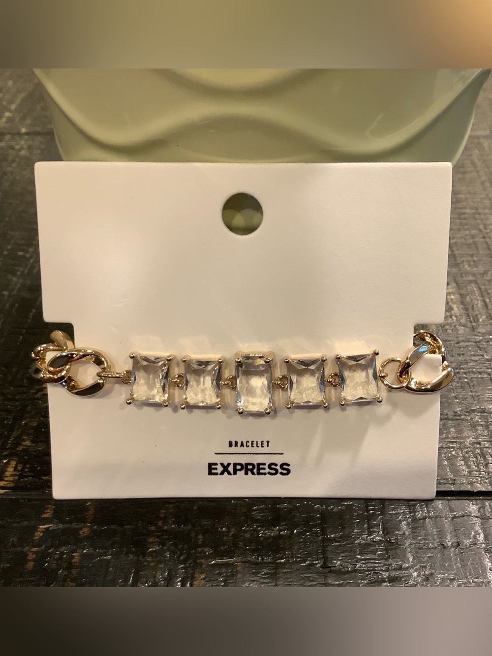 Express Gold-Tone Bracelet with Clear Square Stones